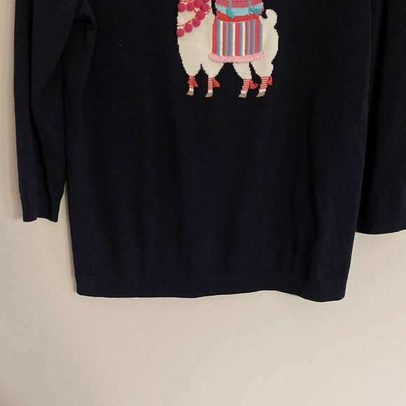 Talbots Sz M Navy Blue Whimsical Llama Embellished 3/4 Sleeves Crewneck Sweater - Picture 3 of 9